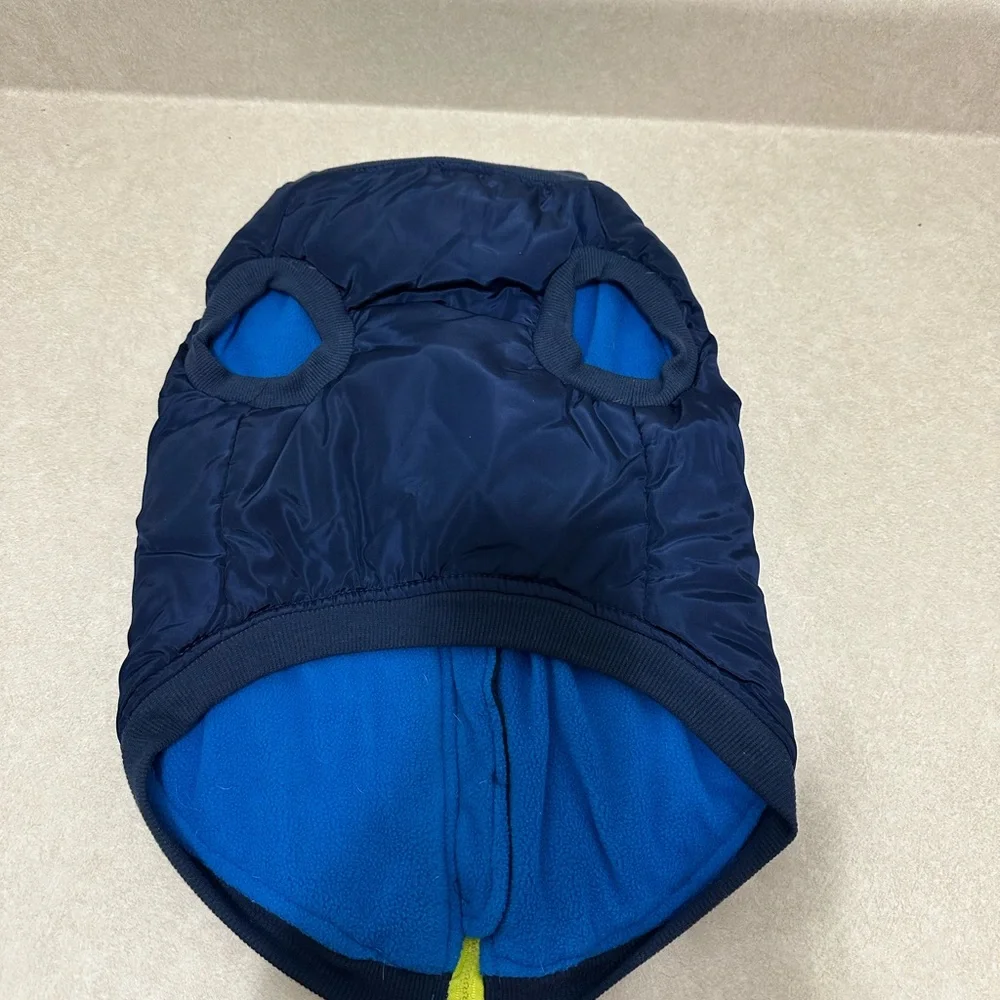 Navy Blue Dog Jacket with Yellow Trim